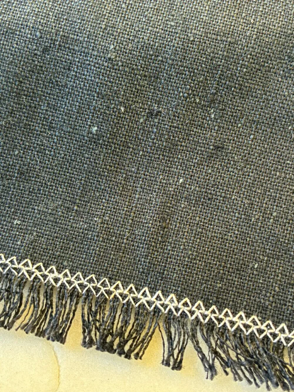 Black Placemats with Fringe Vintage Linen Blend Set of 5 18